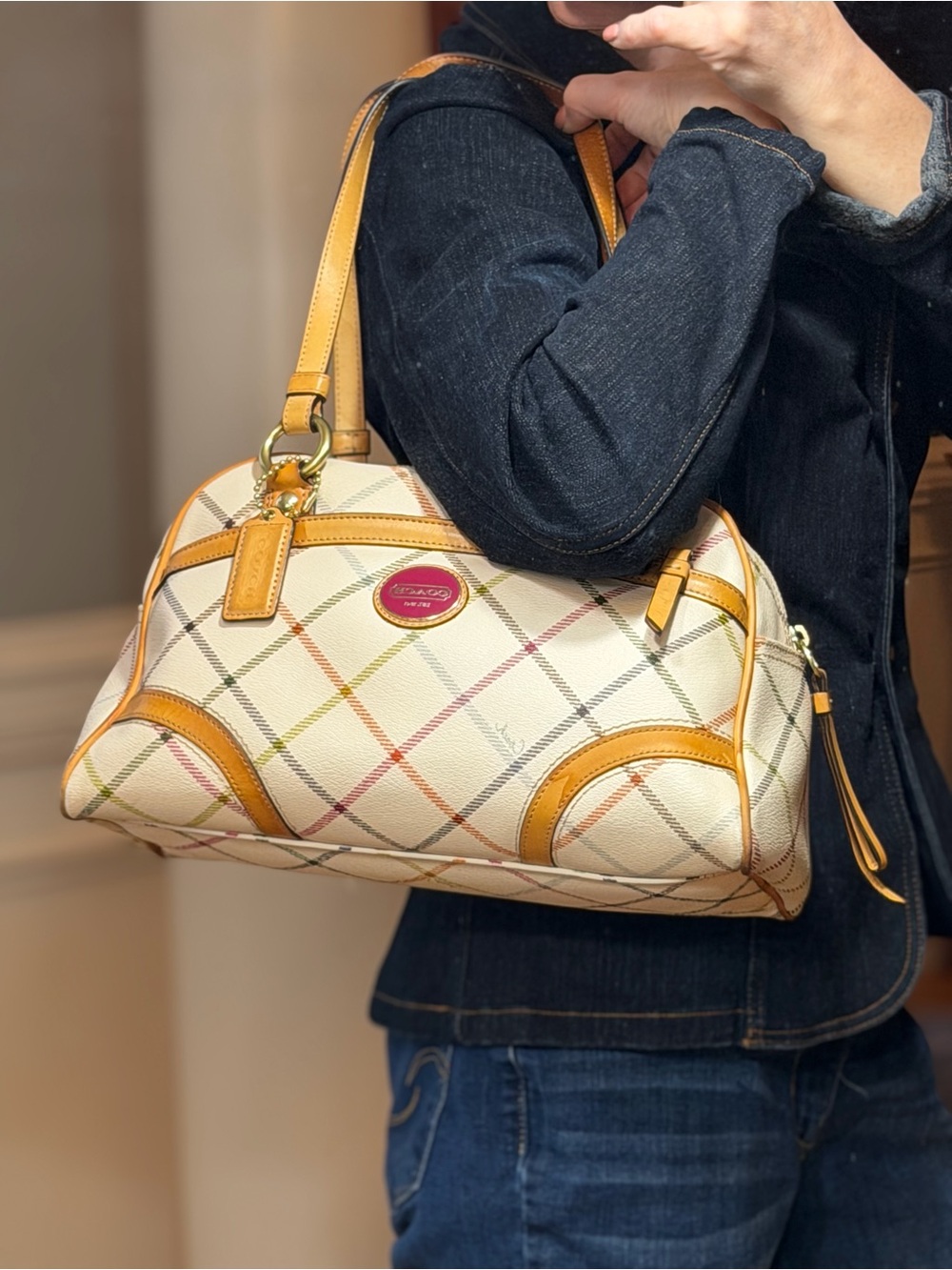 Coach Old Money 2012 Peyton Tattersall Plaid Satchel (EUC) - Picture 4 of 15